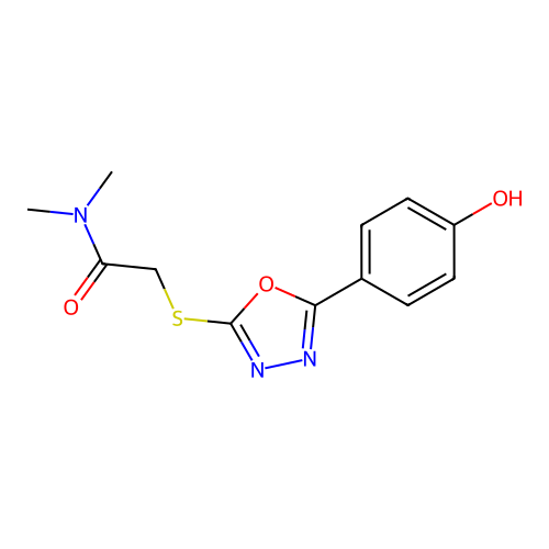 2-{[5-(4-hydroxyphenyl)-1,3,4-oxadiazol-2-yl]sulfanyl}-N,N-dimethylacetamide structure