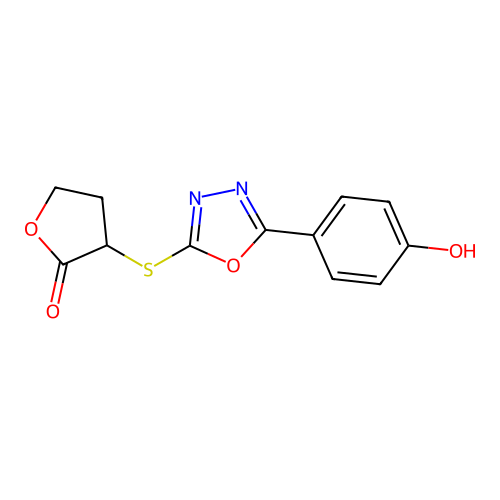 3-[5-(4-Hydroxy-phenyl)-[1,3,4]oxadiazol-2-ylsulfanyl]-dihydro-furan-2-one structure