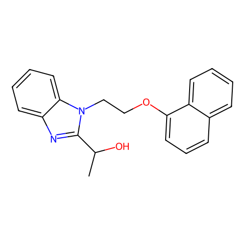 1-(1-(2-(naphthalen-1-yloxy)ethyl)-1H-benzo[d]imidazol-2-yl)ethanol structure