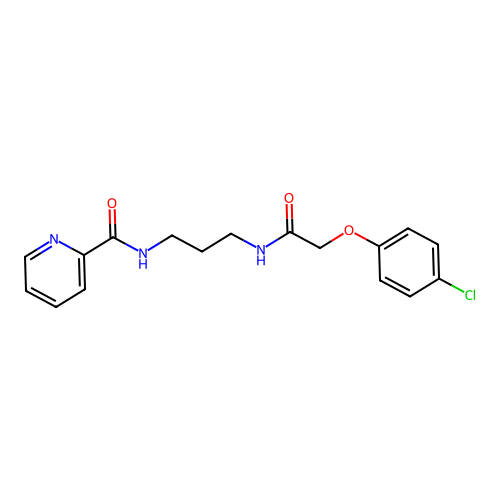 N-[3-[[2-(4-chlorophenoxy)acetyl]amino]propyl]pyridine-2-carboxamide structure