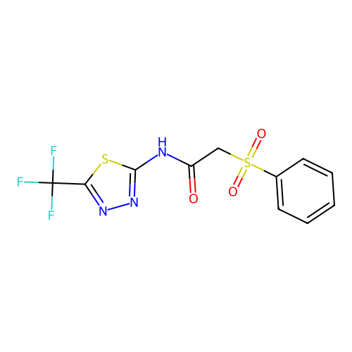 2-(benzenesulfonyl)-N-[5-(trifluoromethyl)-1,3,4-thiadiazol-2-yl]acetamide structure