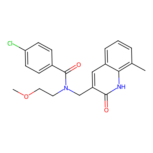 4-chloro-N-((2-hydroxy-8-methylquinolin-3-yl)methyl)-N-(2-methoxyethyl)benzamide structure