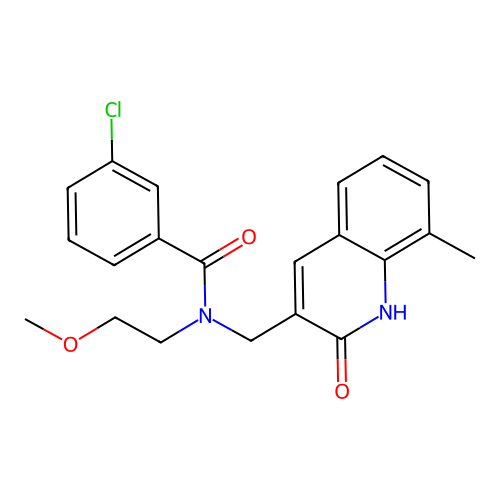 3-chloro-N-((2-hydroxy-8-methylquinolin-3-yl)methyl)-N-(2-methoxyethyl)benzamide structure