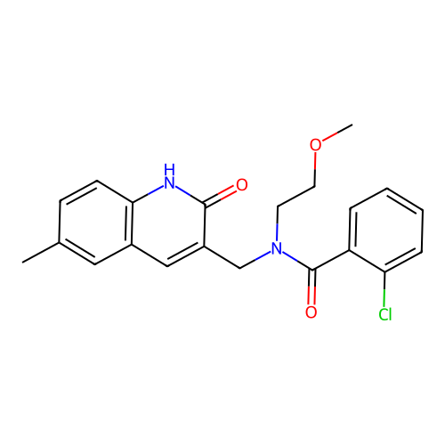 2-chloro-N-((2-hydroxy-6-methylquinolin-3-yl)methyl)-N-(2-methoxyethyl)benzamide structure