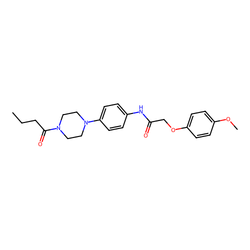 N-[4-(4-butanoylpiperazin-1-yl)phenyl]-2-(4-methoxyphenoxy)acetamide structure