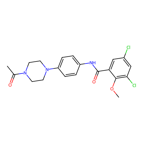 N-[4-(4-acetylpiperazin-1-yl)phenyl]-3,5-dichloro-2-methoxybenzamide structure