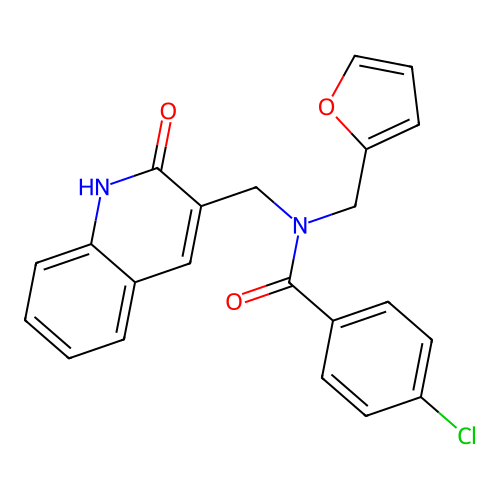 4-chloro-N-(furan-2-ylmethyl)-N-[(2-oxo-1H-quinolin-3-yl)methyl]benzamide structure