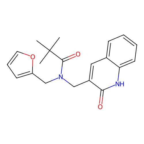 N-(furan-2-ylmethyl)-2,2-dimethyl-N-[(2-oxo-1H-quinolin-3-yl)methyl]propanamide structure