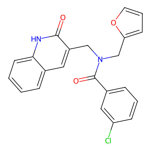3-chloro-N-(furan-2-ylmethyl)-N-[(2-oxo-1H-quinolin-3-yl)methyl]benzamide structure