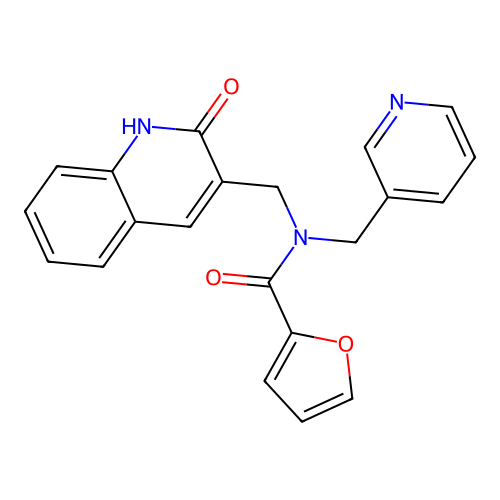 N-[(2-oxo-1H-quinolin-3-yl)methyl]-N-(pyridin-3-ylmethyl)furan-2-carboxamide structure