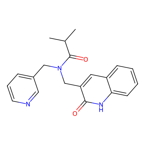 2-methyl-N-[(2-oxo-1H-quinolin-3-yl)methyl]-N-(pyridin-3-ylmethyl)propanamide structure