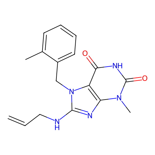 3-Methyl-7-[(2-methylphenyl)methyl]-8-(prop-2-enylamino)purine-2,6-dione structure