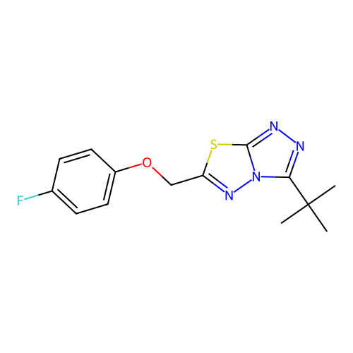 3-Tert-butyl-6-[(4-fluorophenoxy)methyl][1,2,4]triazolo[3,4-b][1,3,4]thiadiazole structure