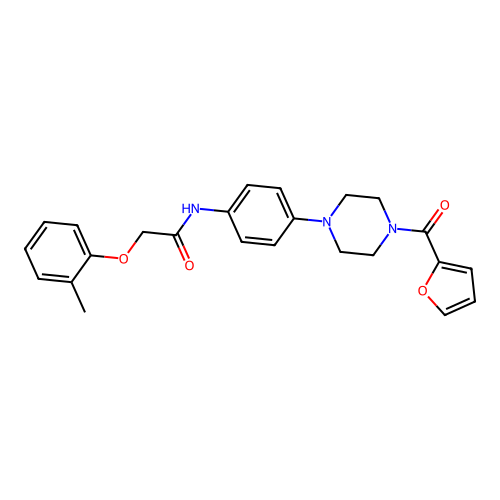 N-[4-[4-(furan-2-carbonyl)piperazin-1-yl]phenyl]-2-(2-methylphenoxy)acetamide structure