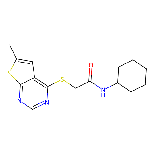N-cyclohexyl-2-(6-methylthieno[2,3-d]pyrimidin-4-yl)sulfanylacetamide structure
