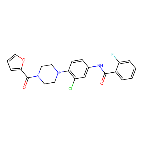 N-[3-chloro-4-[4-(furan-2-carbonyl)piperazin-1-yl]phenyl]-2-fluorobenzamide structure
