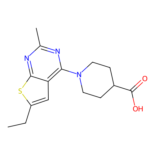 1-(6-Ethyl-2-methylthieno[2,3-d]pyrimidin-4-yl)piperidine-4-carboxylic acid structure