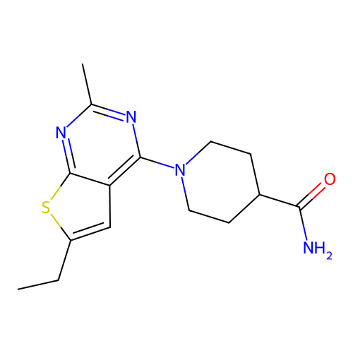 1-(6-Ethyl-2-methylthieno[2,3-d]pyrimidin-4-yl)piperidine-4-carboxamide structure
