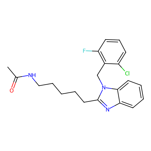 N-(5-{1-[(6-chloro-2-fluorophenyl)methyl]benzimidazol-2-yl}pentyl)acetamide structure