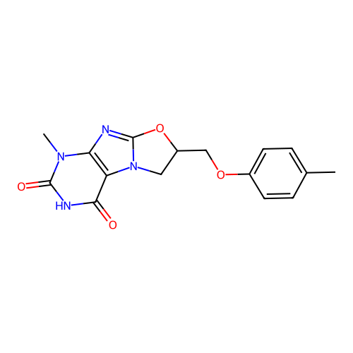 1-Methyl-7-p-tolyloxymethyl-6,7-dihydro-1H-oxazolo[2,3-f]purine-2,4-dione structure