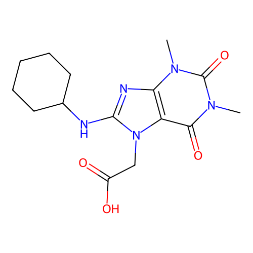 2-[8-(Cyclohexylamino)-1,3-dimethyl-2,6-dioxopurin-7-yl]acetic acid structure