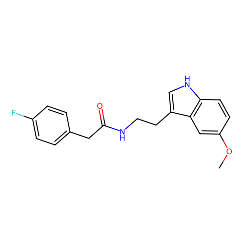 2-(4-fluorophenyl)-N-[2-(5-methoxy-1H-indol-3-yl)ethyl]acetamide structure