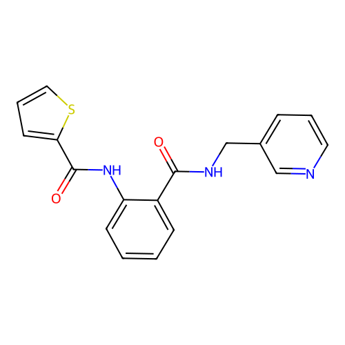 N-[2-(pyridin-3-ylmethylcarbamoyl)phenyl]thiophene-2-carboxamide structure