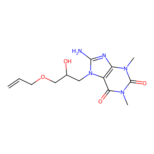 7-(3-(allyloxy)-2-hydroxypropyl)-8-amino-1,3-dimethyl-1H-purine-2,6(3H,7H)-dione structure