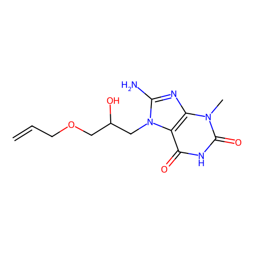 7-(3-(allyloxy)-2-hydroxypropyl)-8-amino-3-methyl-1H-purine-2,6(3H,7H)-dione structure