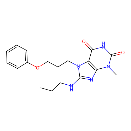 3-methyl-7-(3-phenoxypropyl)-8-(propylamino)-1H-purine-2,6(3H,7H)-dione structure