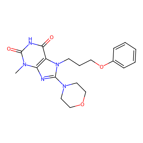 3-methyl-8-morpholino-7-(3-phenoxypropyl)-1H-purine-2,6(3H,7H)-dione structure