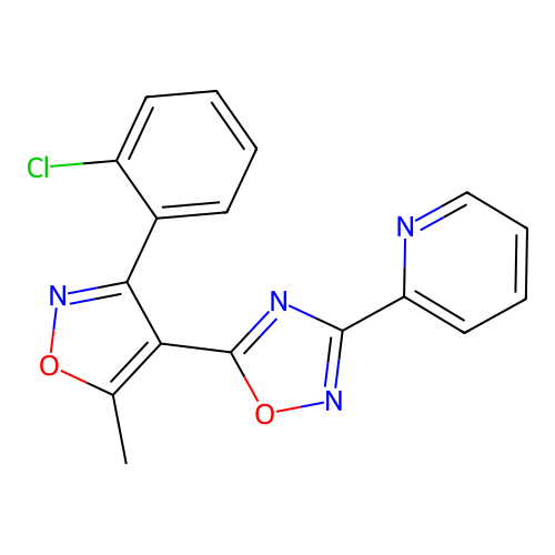 2-{5-[3-(2-Chlorophenyl)-5-methyl-1,2-oxazol-4-yl]-1,2,4-oxadiazol-3-yl}pyridine structure