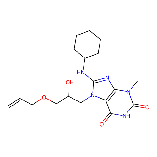 8-(Cyclohexylamino)-7-(2-hydroxy-3-prop-2-enoxypropyl)-3-methylpurine-2,6-dione structure