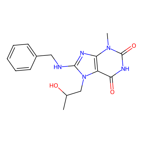 8-(benzylamino)-7-(2-hydroxypropyl)-3-methyl-1H-purine-2,6(3H,7H)-dione structure