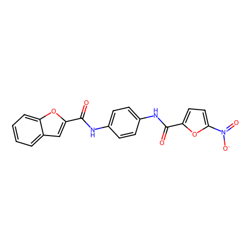 N-(4-{[(5-nitrofuran-2-yl)carbonyl]amino}phenyl)-1-benzofuran-2-carboxamide structure