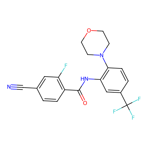 4-cyano-2-fluoro-N-[2-(morpholin-4-yl)-5-(trifluoromethyl)phenyl]benzamide structure