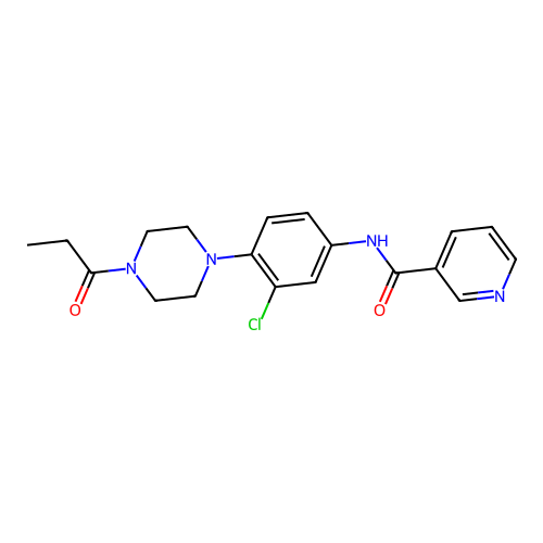 N-[3-chloro-4-(4-propanoylpiperazin-1-yl)phenyl]pyridine-3-carboxamide structure