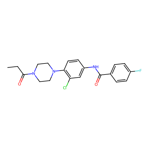 N-[3-chloro-4-(4-propanoylpiperazin-1-yl)phenyl]-4-fluorobenzamide structure