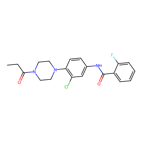 N-[3-chloro-4-(4-propanoylpiperazin-1-yl)phenyl]-2-fluorobenzamide structure