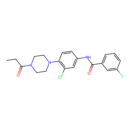 N-[3-chloro-4-(4-propanoylpiperazin-1-yl)phenyl]-3-fluorobenzamide structure