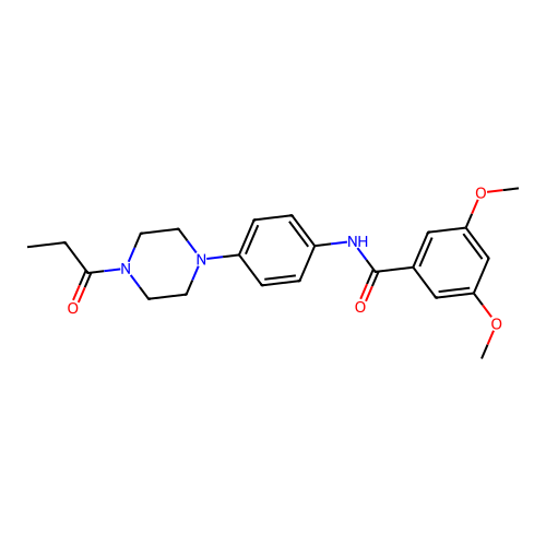 3,5-dimethoxy-N-[4-(4-propanoylpiperazin-1-yl)phenyl]benzamide structure