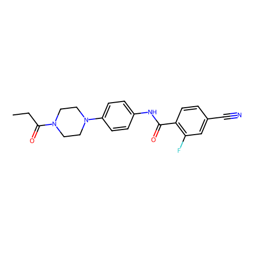 4-cyano-2-fluoro-N-[4-(4-propanoylpiperazin-1-yl)phenyl]benzamide structure