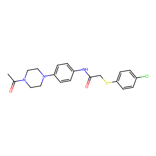 N-[4-(4-acetylpiperazin-1-yl)phenyl]-2-(4-chlorophenyl)sulfanylacetamide structure