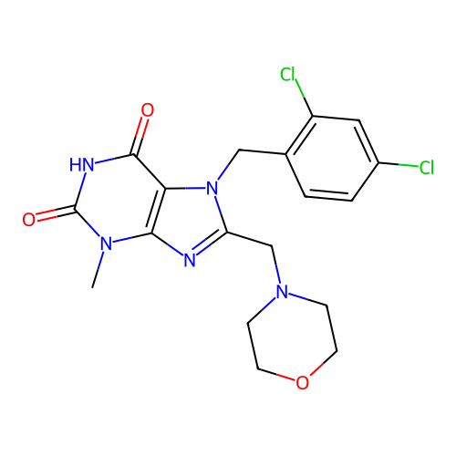 7-(2,4-dichlorobenzyl)-3-methyl-8-(morpholinomethyl)-1H-purine-2,6(3H,7H)-dione structure