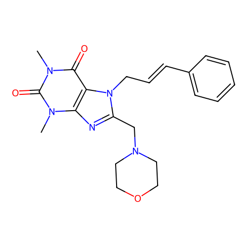 7-cinnamyl-1,3-dimethyl-8-(morpholinomethyl)-1H-purine-2,6(3H,7H)-dione structure