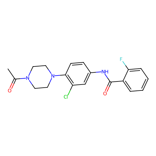 N-[4-(4-acetylpiperazin-1-yl)-3-chlorophenyl]-2-fluorobenzamide structure