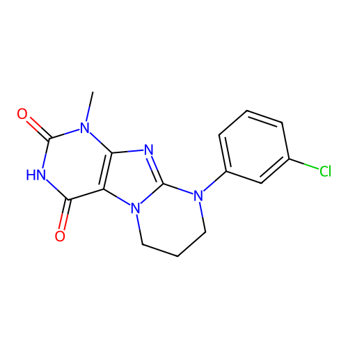 9-(3-chlorophenyl)-1-methyl-7,8-dihydro-6H-purino[7,8-a]pyrimidine-2,4-dione structure