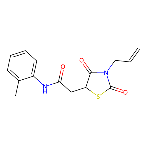 2-(2,4-dioxo-3-prop-2-enyl-1,3-thiazolidin-5-yl)-N-(2-methylphenyl)acetamide structure