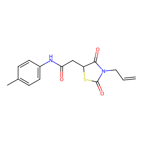 2-(2,4-dioxo-3-prop-2-enyl-1,3-thiazolidin-5-yl)-N-(4-methylphenyl)acetamide structure