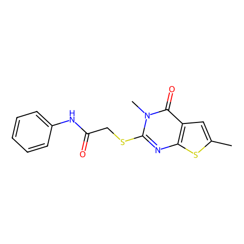 2-(3,6-dimethyl-4-oxothieno[2,3-d]pyrimidin-2-yl)sulfanyl-N-phenylacetamide structure